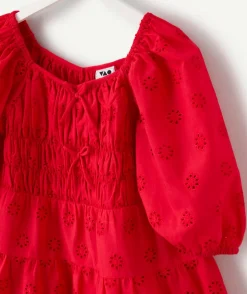 Robe fille rouge imprimé broderie