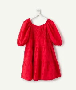 Robe fille rouge imprimé broderie
