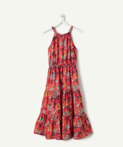 Robe fille rouge imprimé floral