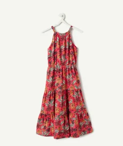 Robe fille rouge imprimé floral