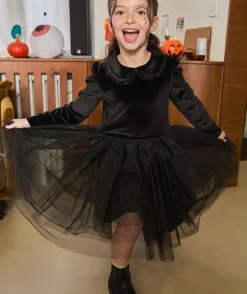 Robe fille velours noire à paillettes