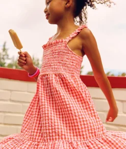 Robe fille vichy coton rouge
