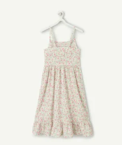 Robe longue à bretelles fille en coton imprimé fleuri rose vert et bleu