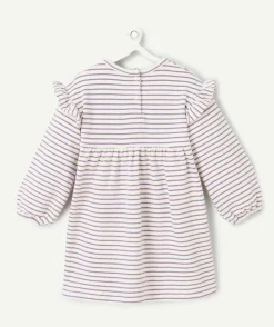 Robe manches longues bébé fille écru rayé violet