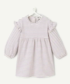 Robe manches longues bébé fille écru rayé violet