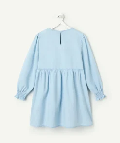 Robe manches longues fille bleu broderie