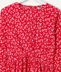 Robe manches longues fille imprimé floral rouge