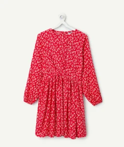 Robe manches longues fille imprimé floral rouge