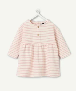 Robe manches longues naissance fille rayée rose