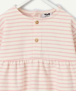 Robe manches longues naissance fille rayée rose