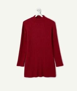 Robe pull fille rouge côtelée