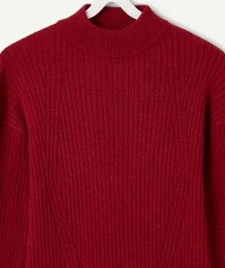 Robe pull fille rouge côtelée