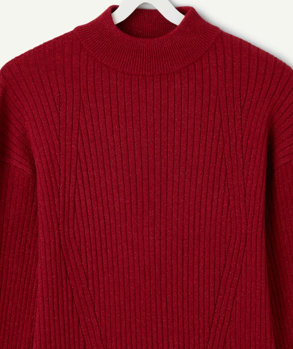 Robe pull fille rouge côtelée