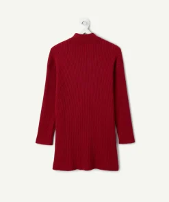 Robe pull fille rouge côtelée