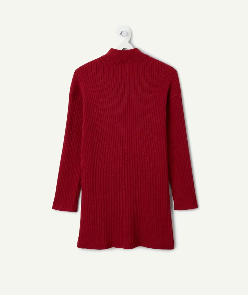 Robe pull fille rouge côtelée