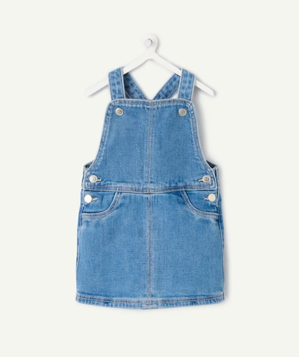 Robe salopette bébé fille en denim bleue