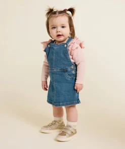 Robe salopette bébé fille en denim bleue