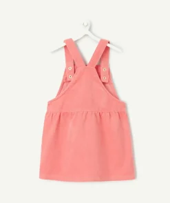 Robe salopette bébé fille en velours côtelé rose