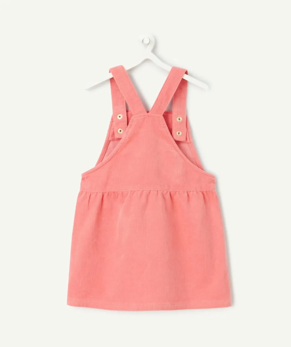 Robe salopette bébé fille en velours côtelé rose