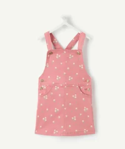 Robe salopette bébé fille rose imprimée fleurs