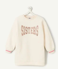 Robe sweat fille beige à message