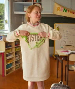 Robe sweat fille beige à message