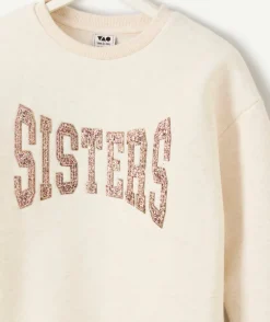 Robe sweat fille beige à message