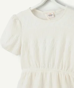 Robe tricot manches courtes fille en fibres recyclées écrue