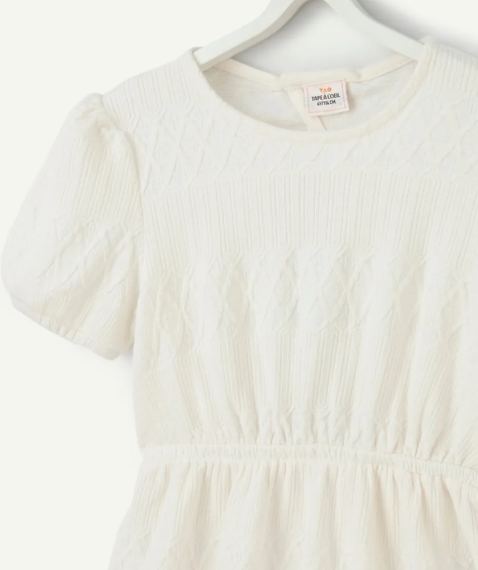 Robe tricot manches courtes fille en fibres recyclées écrue