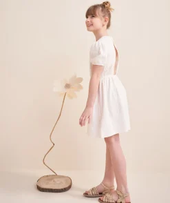 Robe tricot manches courtes fille en fibres recyclées écrue