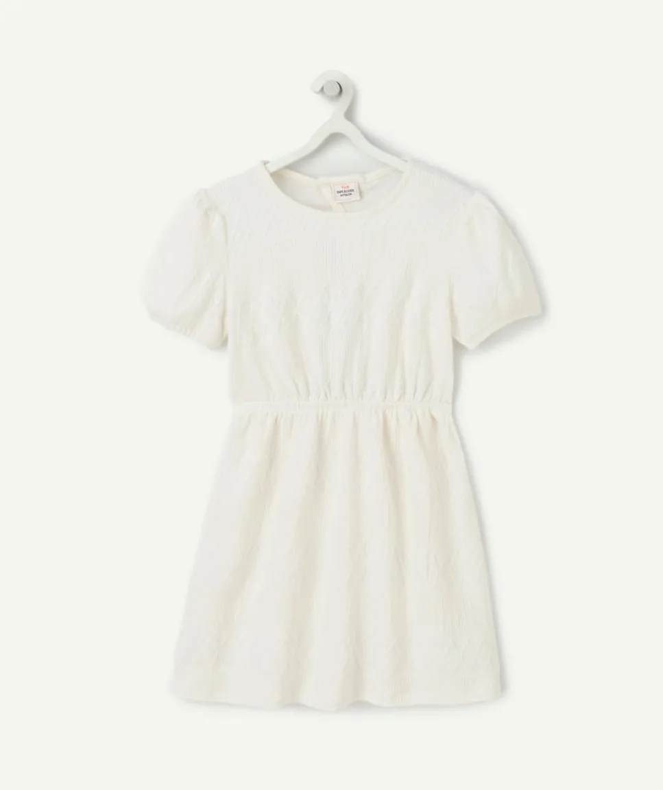 Robe tricot manches courtes fille en fibres recyclées écrue