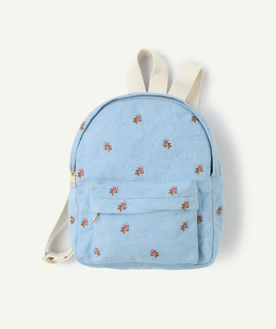 Sac à dos fille bleu et broderies florales
