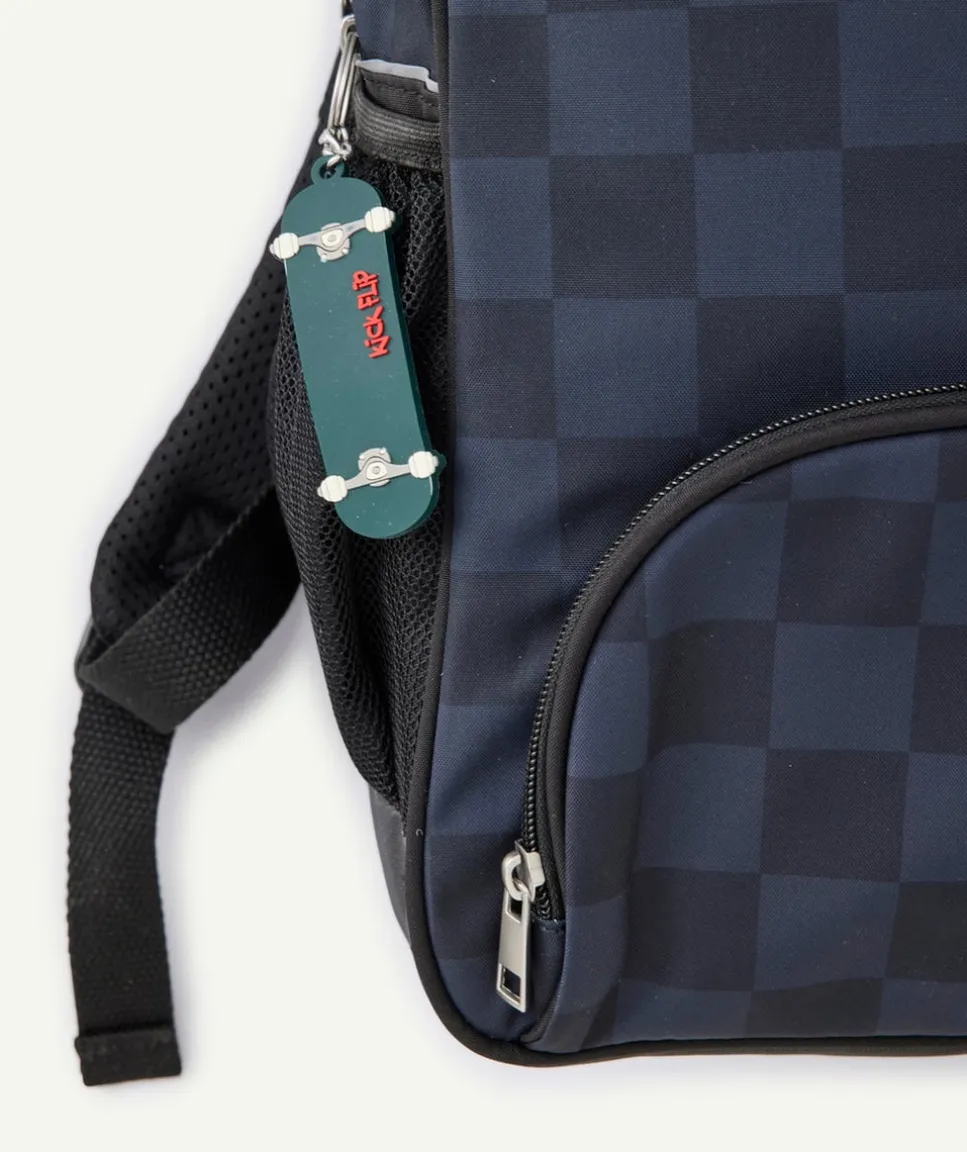 Sac à dos garçon bleu motif damier