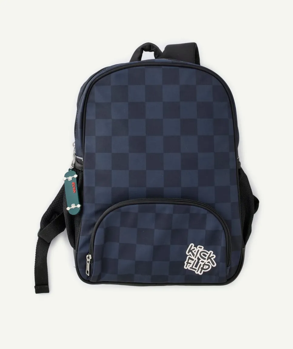 Sac à dos garçon bleu motif damier
