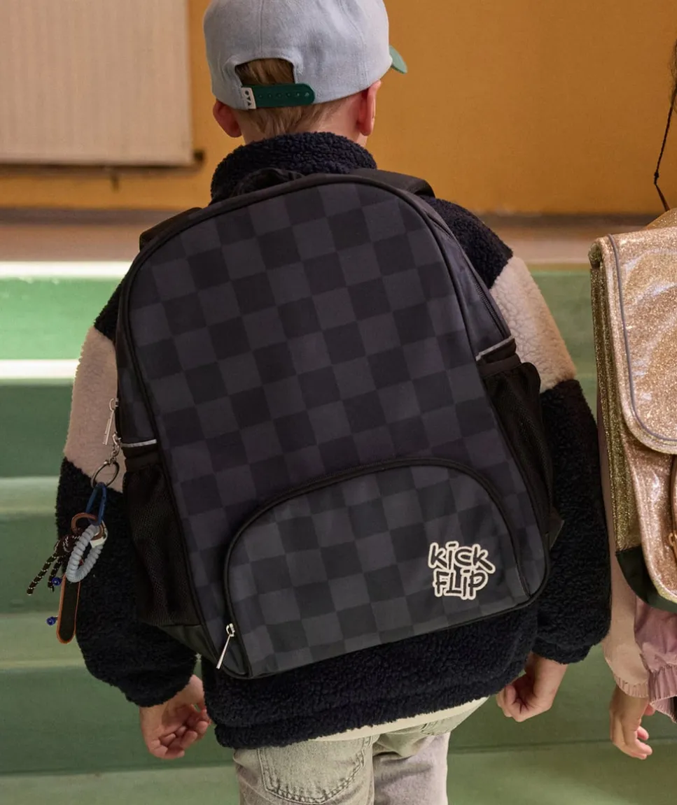 Sac à dos garçon bleu motif damier