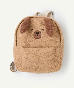 Sac à dos garçon en bouclette beige motif chien