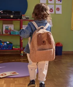 Sac à dos garçon en bouclette beige motif chien