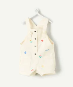 Salopette bébé fille écrue broderies colorées