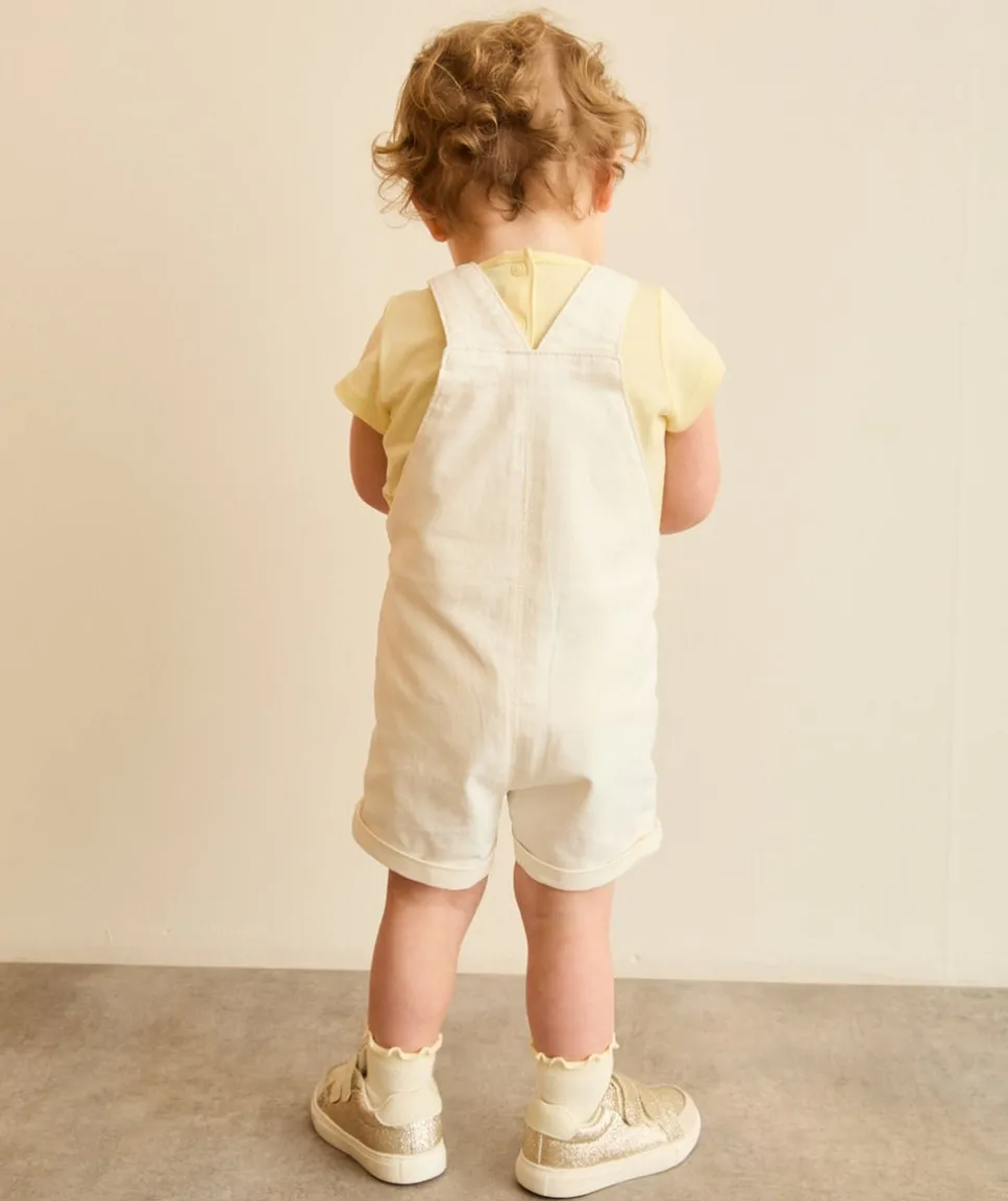 Salopette bébé fille écrue broderies colorées