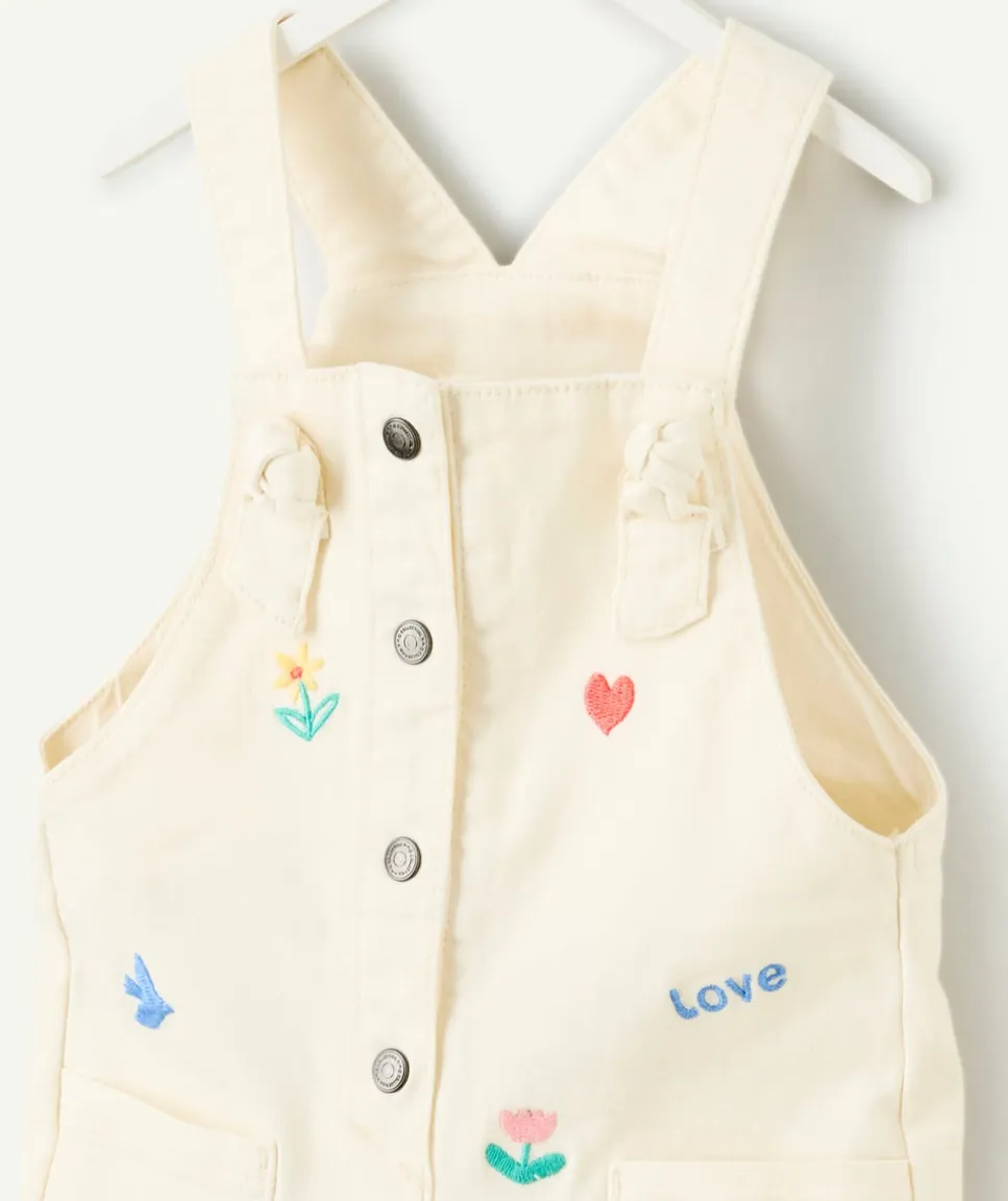 Salopette bébé fille écrue broderies colorées