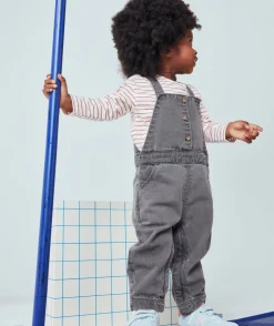 Salopette bébé fille en denim lower impact gris