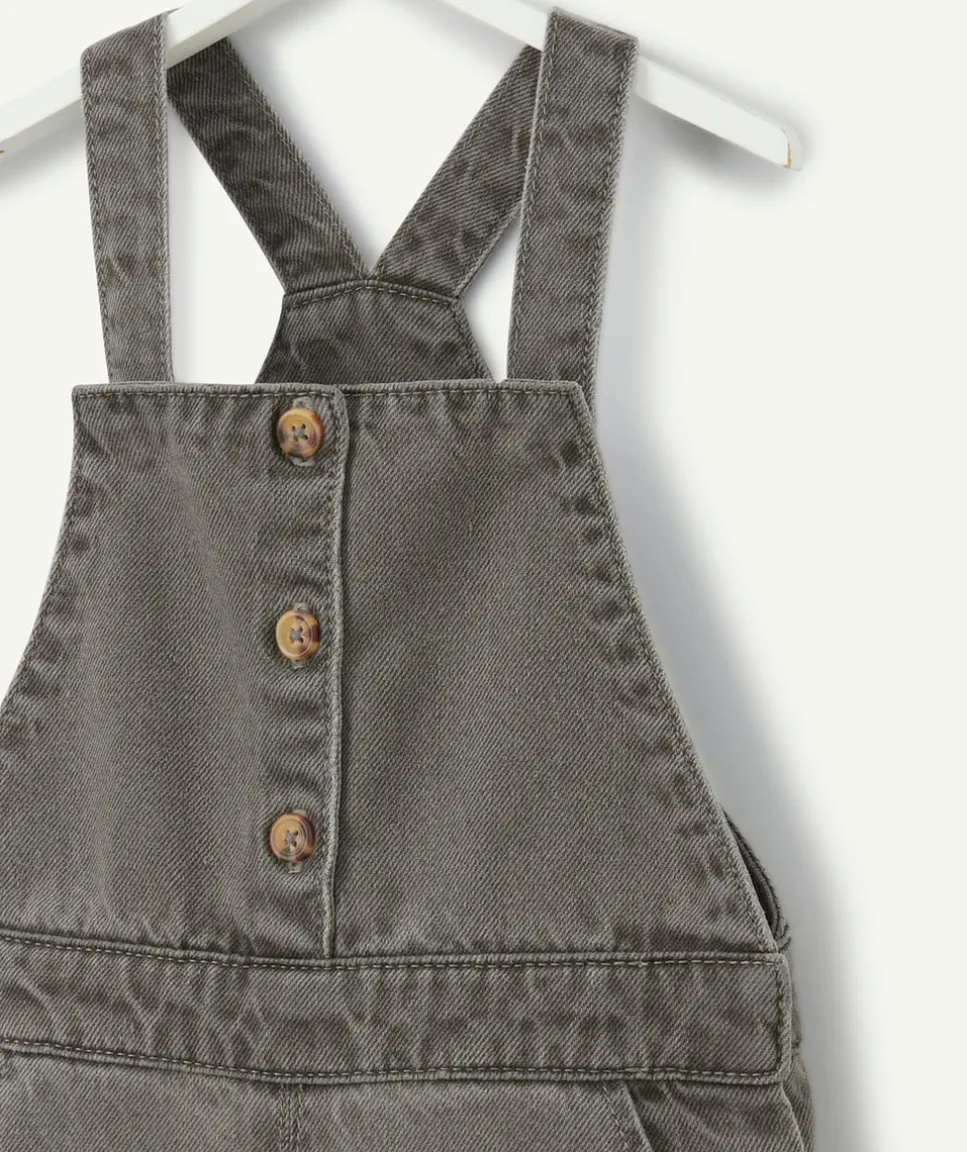 Salopette bébé fille en denim lower impact gris
