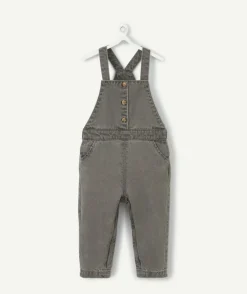 Salopette bébé fille en denim lower impact gris