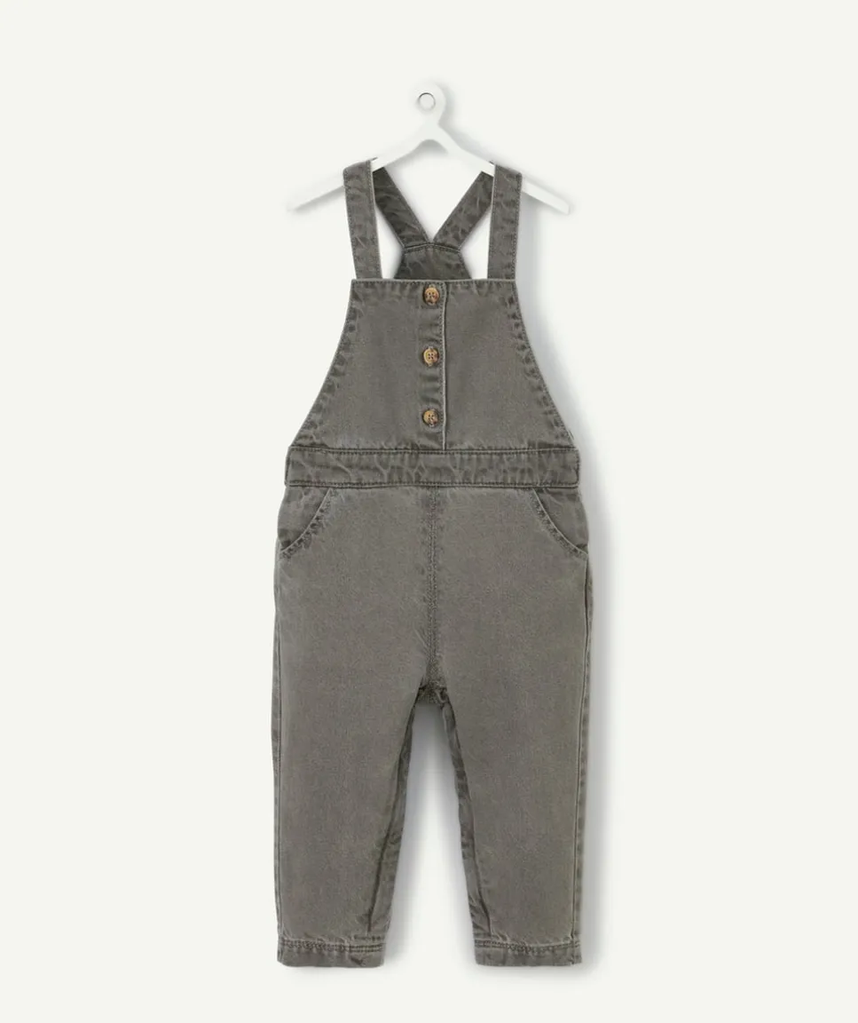 Salopette bébé fille en denim lower impact gris