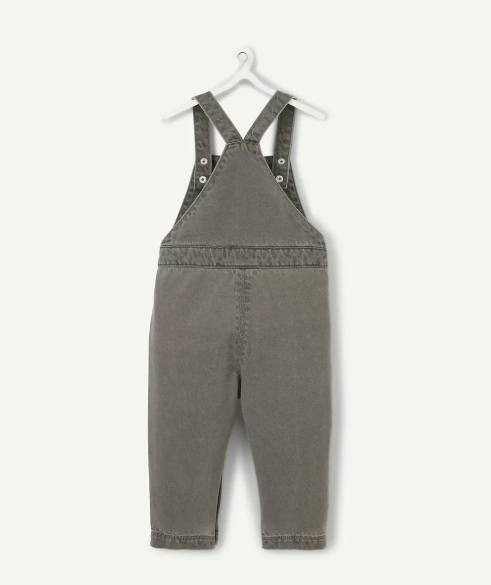 Salopette bébé fille en denim lower impact gris