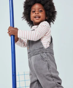 Salopette bébé fille en denim lower impact gris