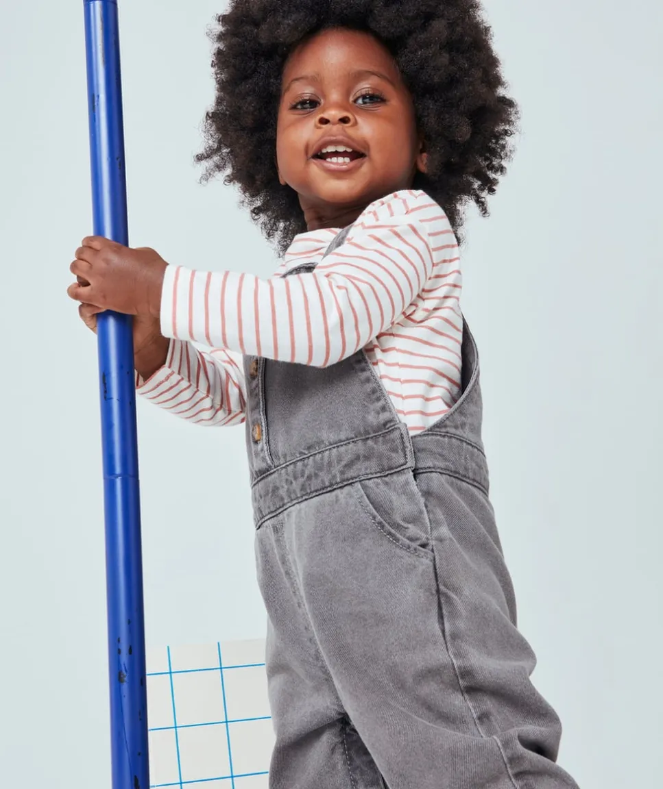Salopette bébé fille en denim lower impact gris