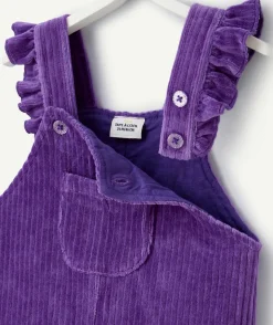 Salopette bébé fille en fibres recyclées violette avec volants