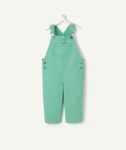 Salopette bébé garçon en fibres recyclées verte avec patch messages