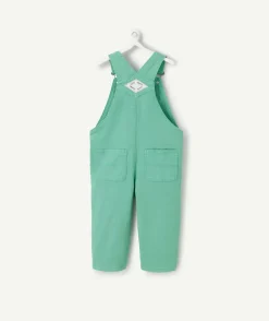 Salopette bébé garçon en fibres recyclées verte avec patch messages